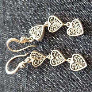 Lois Hill Sterling Silver 925 Drop Dangle Hearts Earrings